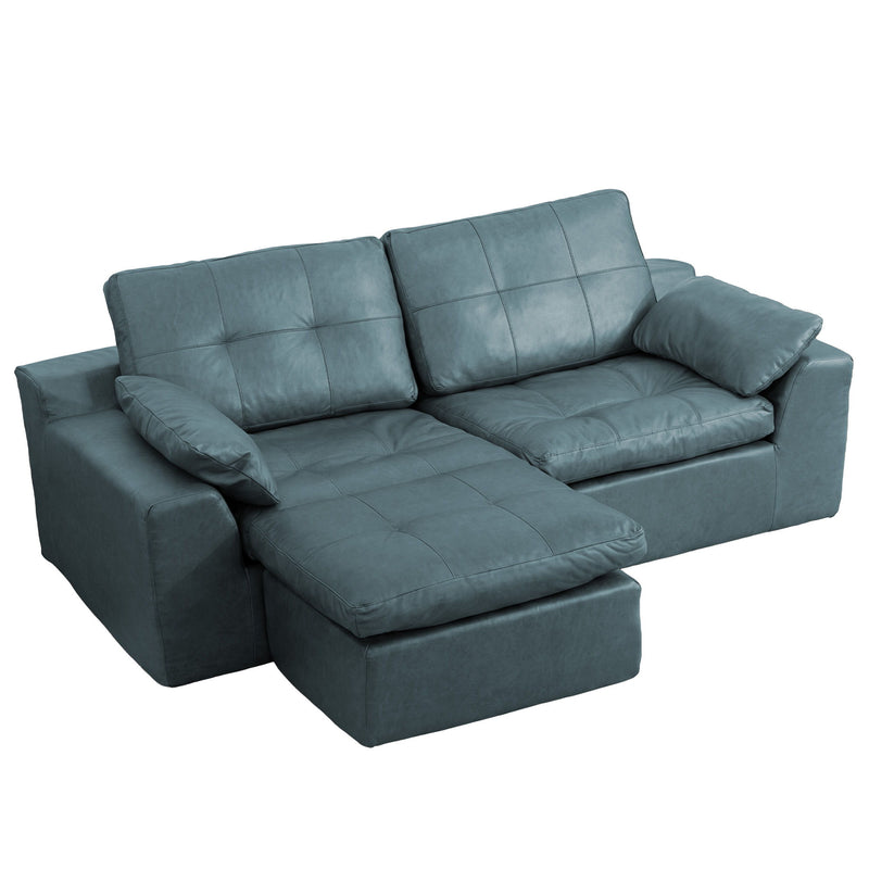L - Shaped Modular 2 Seater Sofa With Movable Ottoman And High Density Sponge Cushions For Living Room