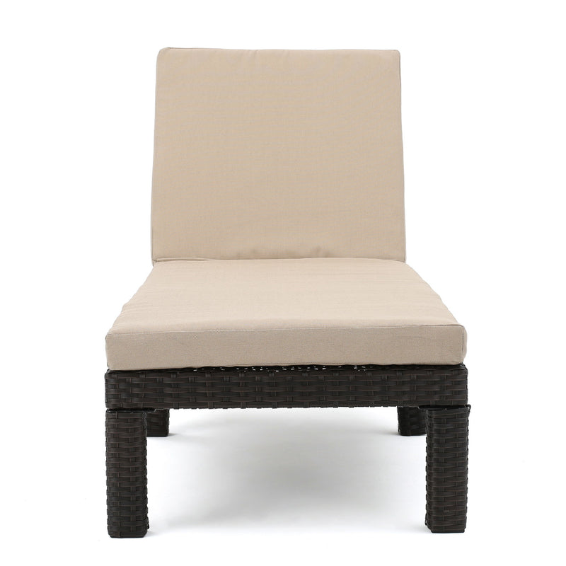 Puerta - Chaise Lounge Frame Cushion Outdoor Wicker Iron - Beige / Dark Brown