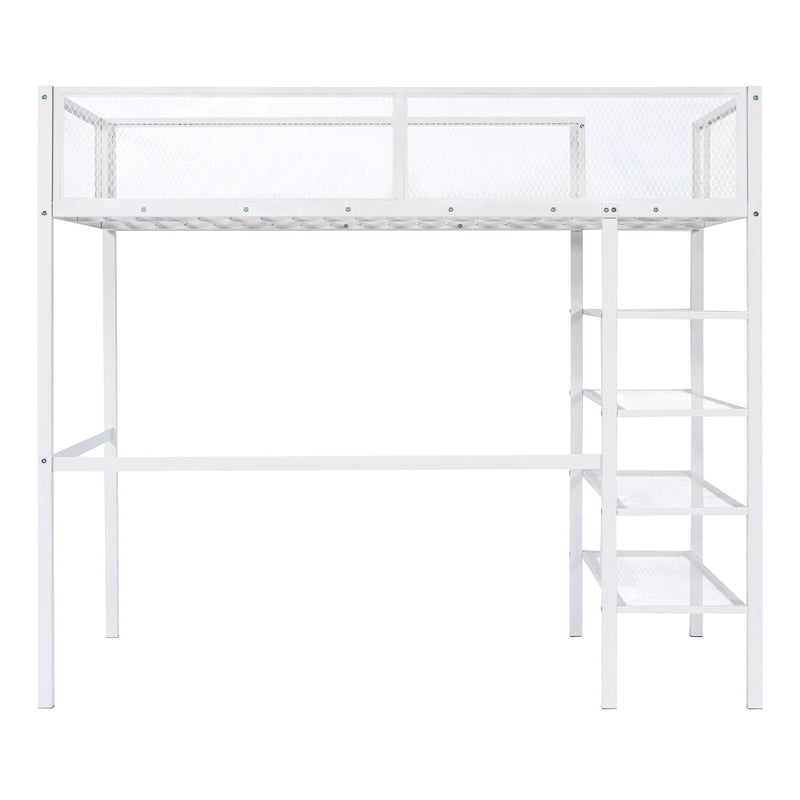 Loft Bed With 4 Tier Shelves And Storage