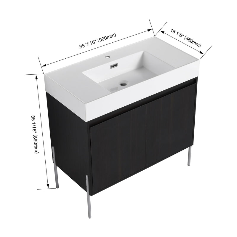 Freestanding Bathroom Vanity With Resin Sink And Storage Cabinet