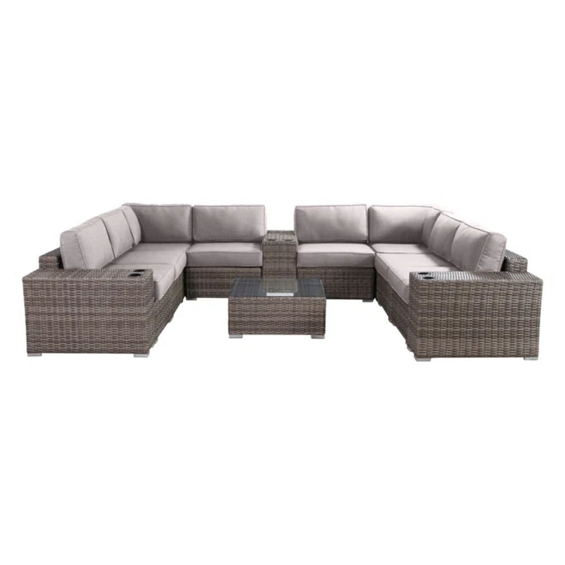 Modern Patio Rattan Sectional Set With Cushions