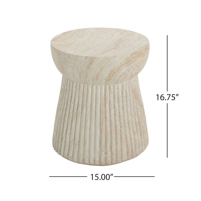 Outdoor Travertine Concrete Side Table - Beige