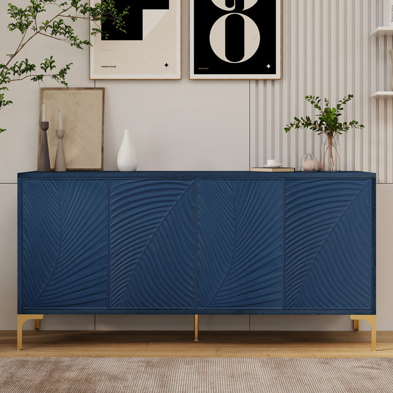 Modern 4 Door Sideboard With Creative Carved Surface And Adjustable Shelves