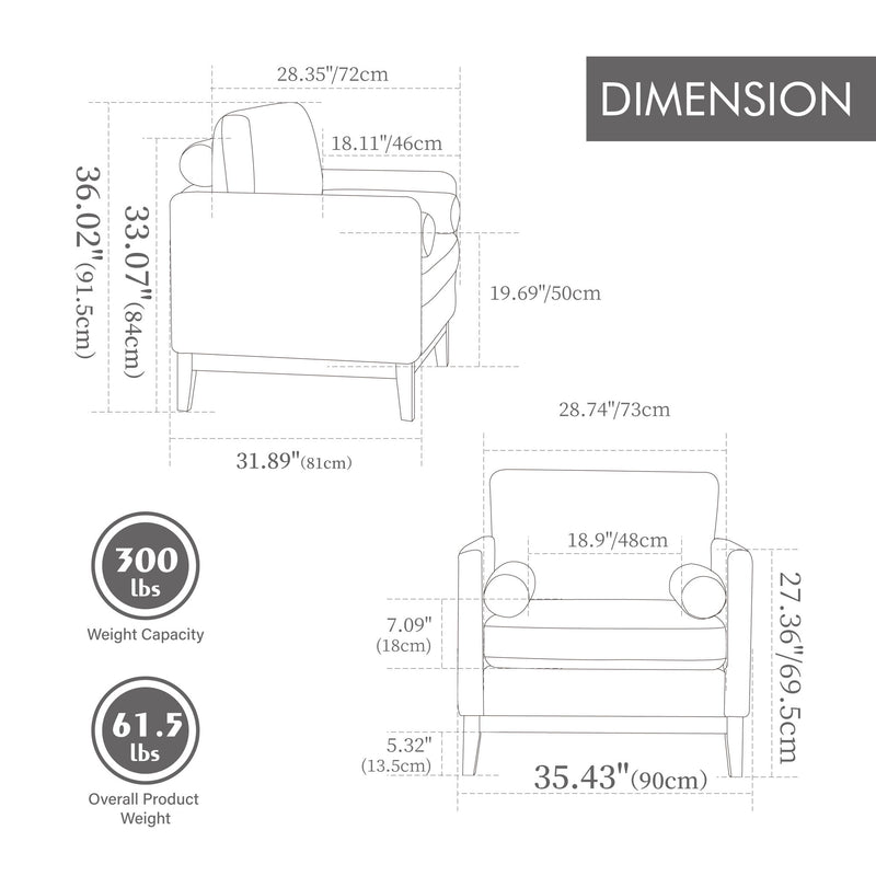 Wide Modern Farmhouse Performance Accent Chair With Legs, Wood Base
