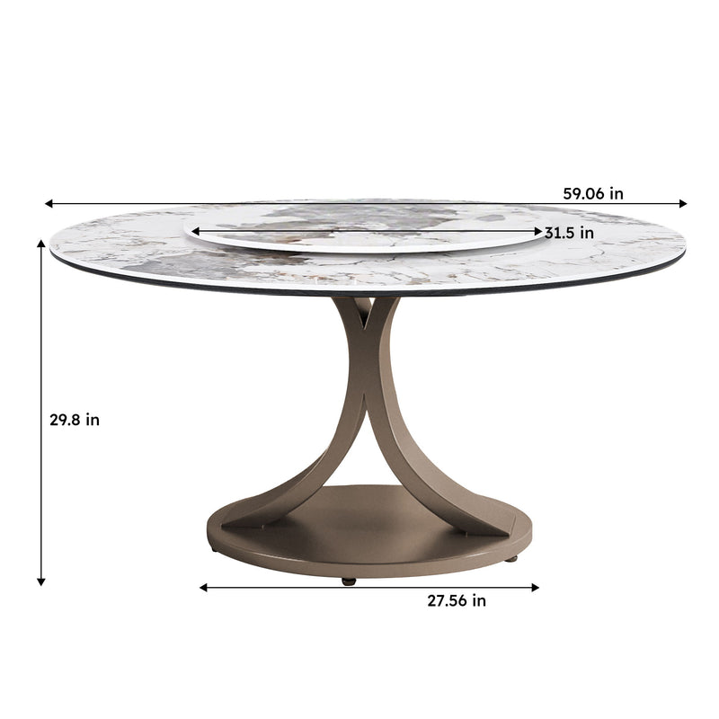 Round Dining Table With 360° Rotating Lazy Susan Scratch & Heat - Dark Purple / White