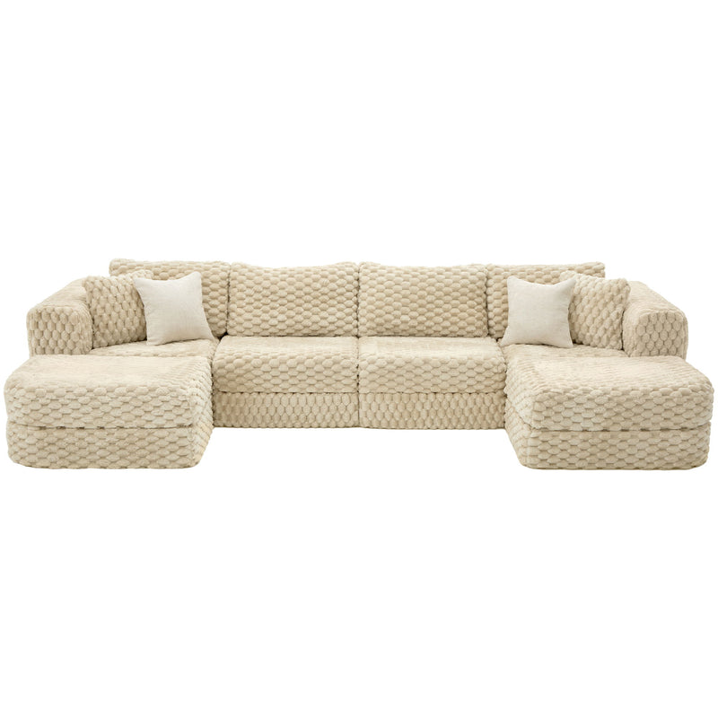 Modular Sectional Sofa, Boneless Couch With 2 Movable Ottomans