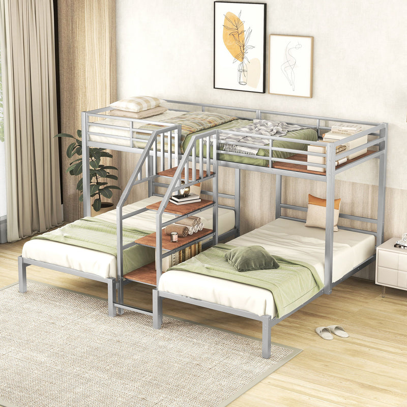 Metal Bunk Bed With Storage Shelves Staircase