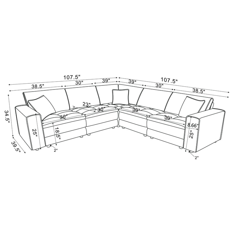 Azure - 5 Piece Upholstered Modular Sectional Sofa - Blue