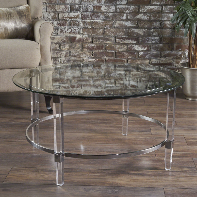 Tempered Glass Round Coffee Table With Four Legs - Clear