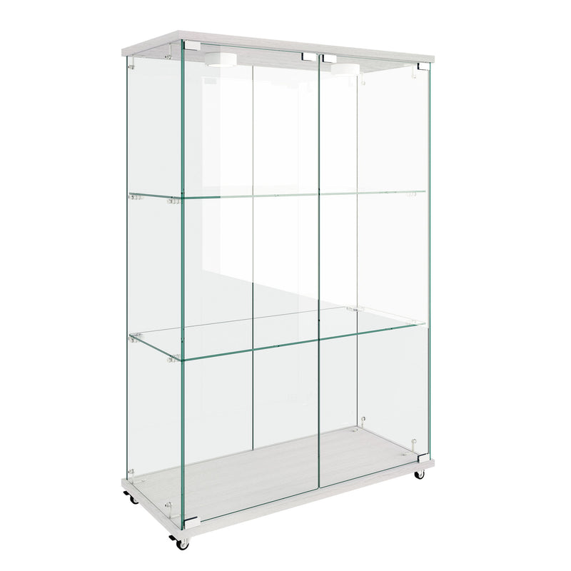 Modern Display Cabinet With LED Lights, Transparent Tempered Glass 2 Door Storage Case With 3 Shelves