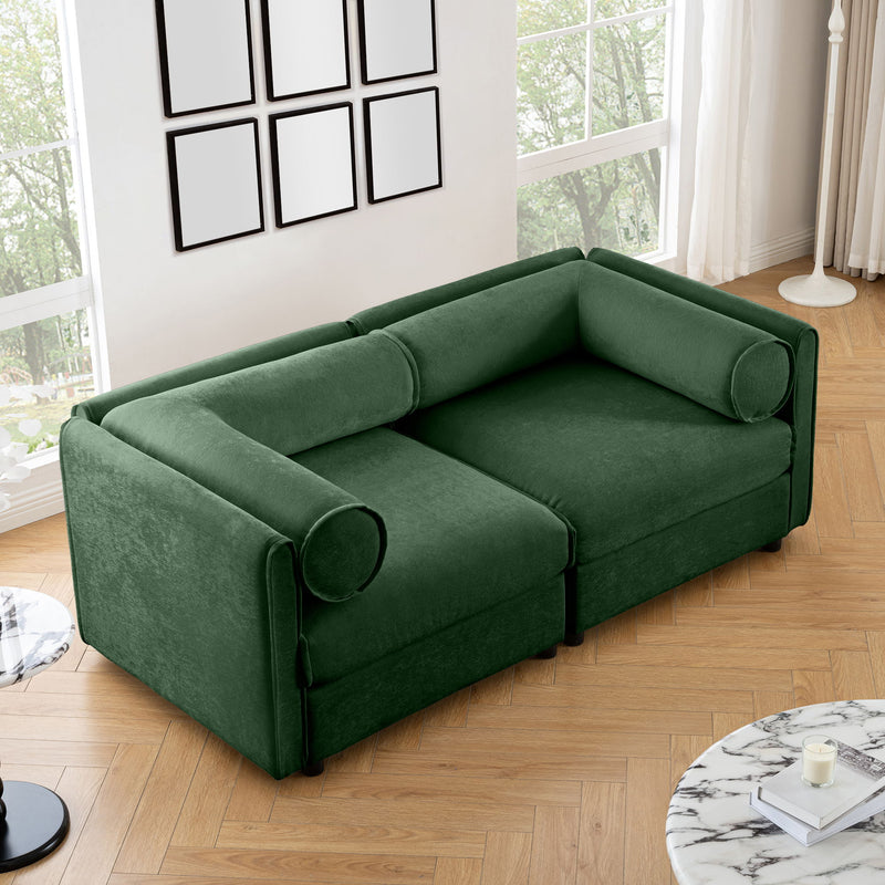 Stylish Chenille Sofa With Storage Seat And Cylindrical Backrest
