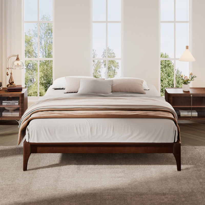 Queen Size Platform Bed Frame With Wood Slat And Metal Support - Chocolate