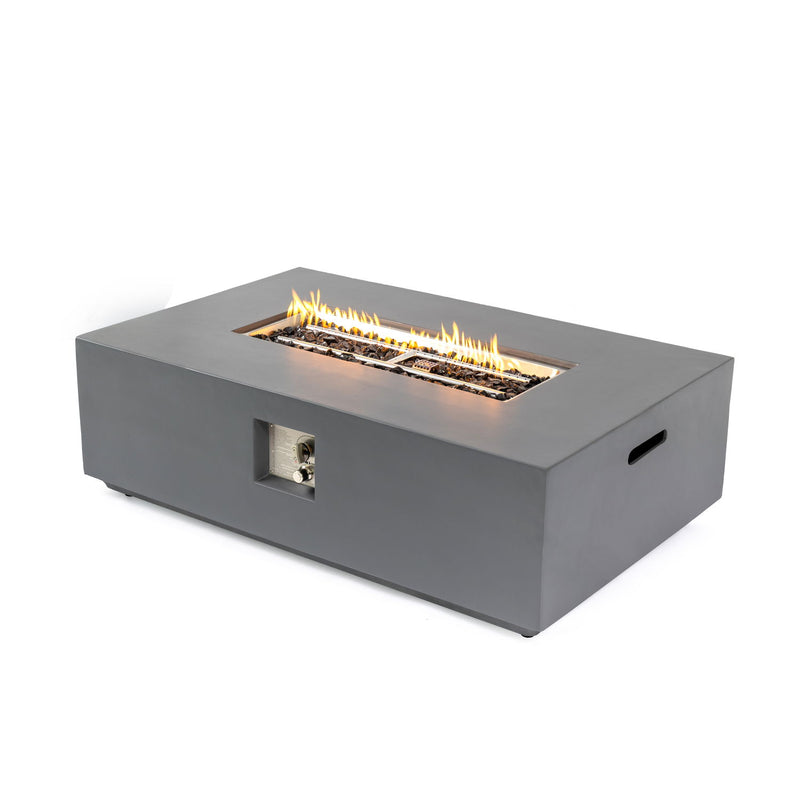 Volon - Rectangular Fire Pit Table, Propane Powered, 50,000 BTU - Light Gray