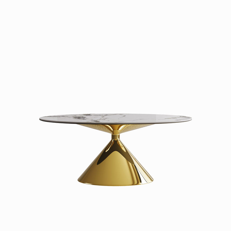 Modern Luxury Marble Dining Table Set Oval Kitchen Table With Stainless Steel Base - Gold / White Print