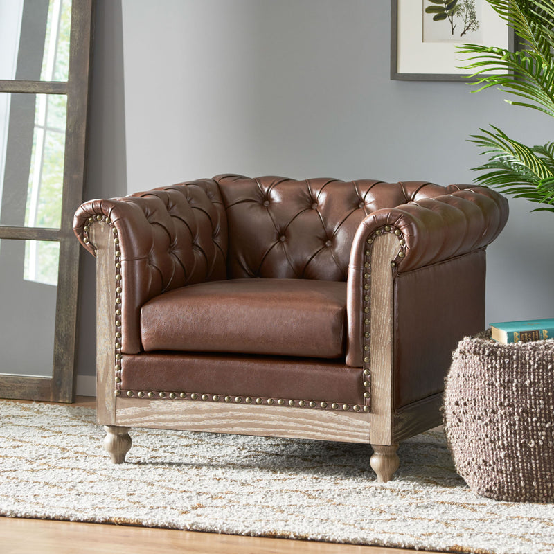 Luminex - Tufted Upholstered Club Chair With Nailhead Accents And Scrolled Tuxedo Arms