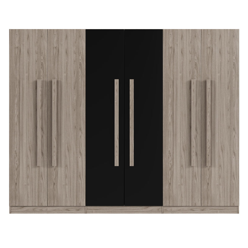 6 Doors Wardrobe Storage For Bedroom, With 2 Drawers Inside - Black / Nature