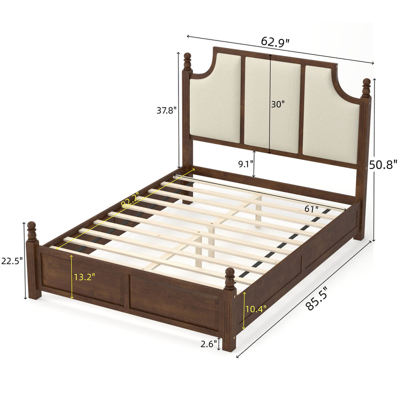 Farmhouse Platform Bed Frame & Tall Upholstered Headboard