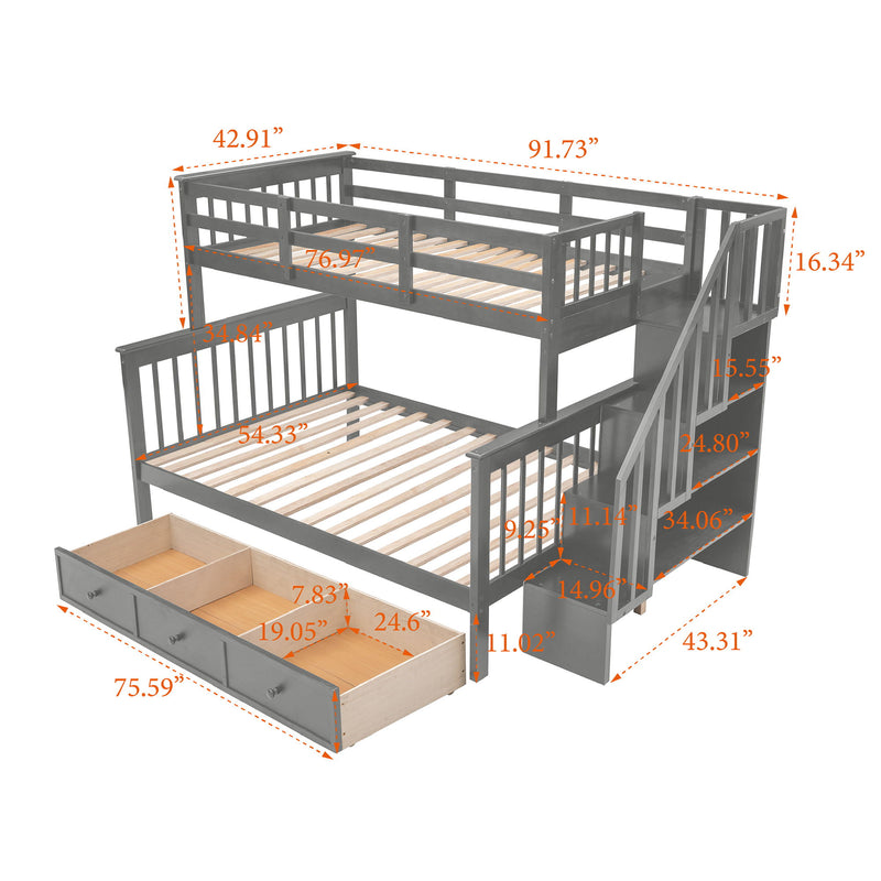 Stairway Bunk Bed With Storage And Guard Rail For Bedroom