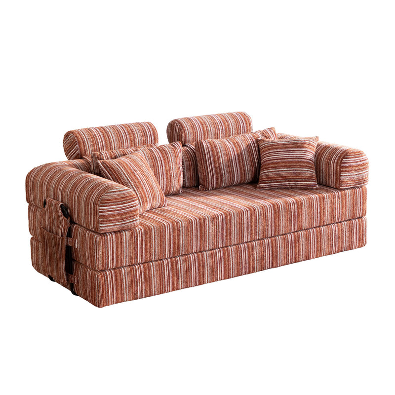 Convertible Sleeper Sofa Bed With High Density Compressed Sponge For Living Room - Red Striped