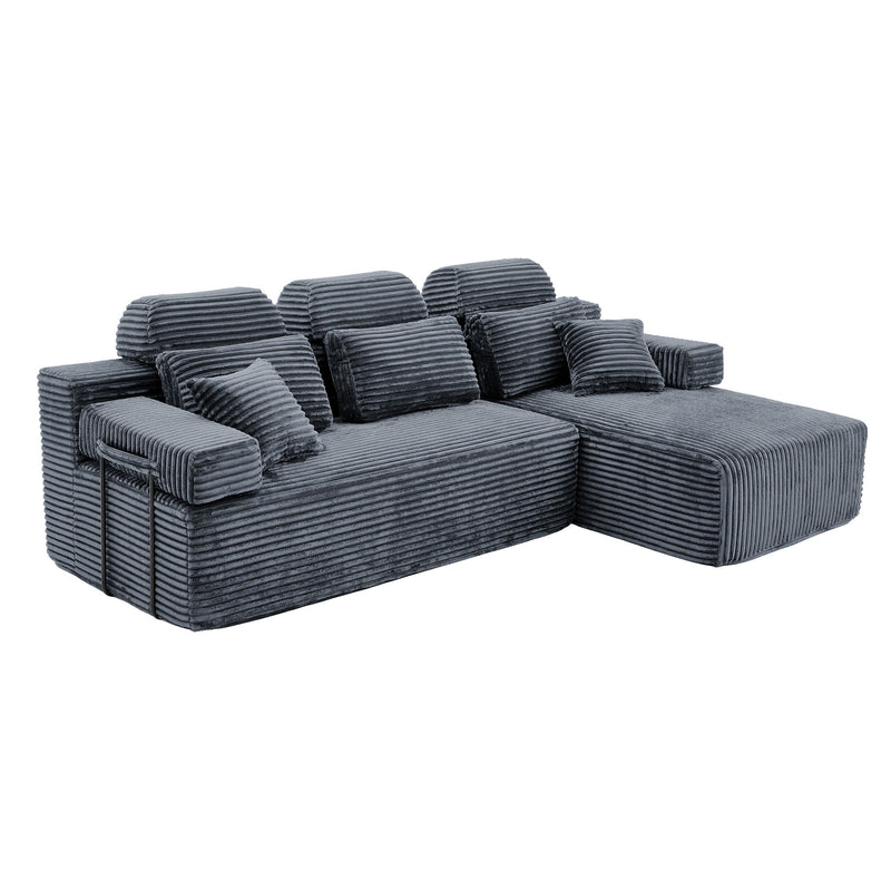 Sectional Sleeper Sofa & Storage Pockets, Modular Couch With Throw Pillows For Living Room