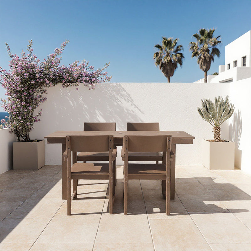 5 Piece Outdoor Dining Set, Table With Umbrella Hole And 4 Armrest Chairs
