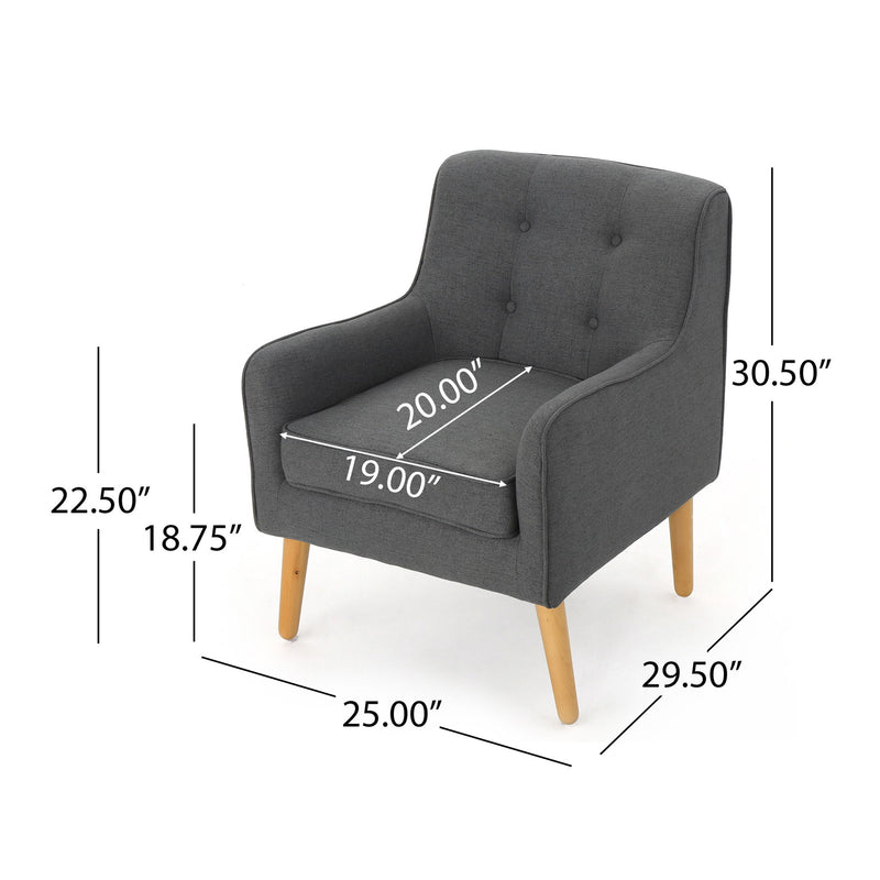 Modern Arm Chair With Tufted Back And Wooden Legs