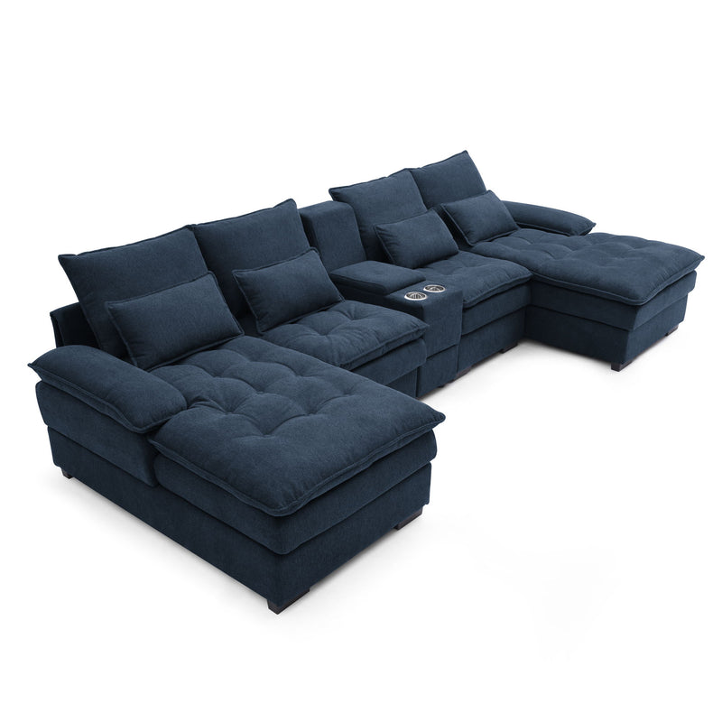 Contemporary U Shaped Sofa With Console And Cupholders
