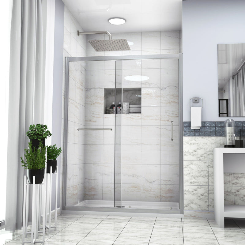 Single Sliding Bypass Shower Door, Tempered Glass Enclosure