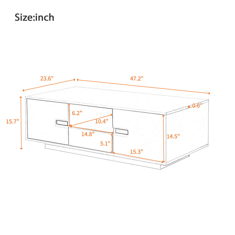 Modern High Glossy Rectangle Coffee Table, Accent Furniture With 16 Color LED Lights For Living Room - White
