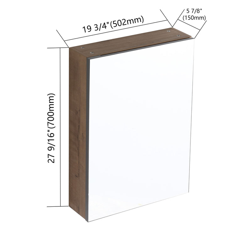 20" Wall Mounted Bathroom Mirror Cabinet With Adjustable Shelves Storage Cabinet - Imitative Oak