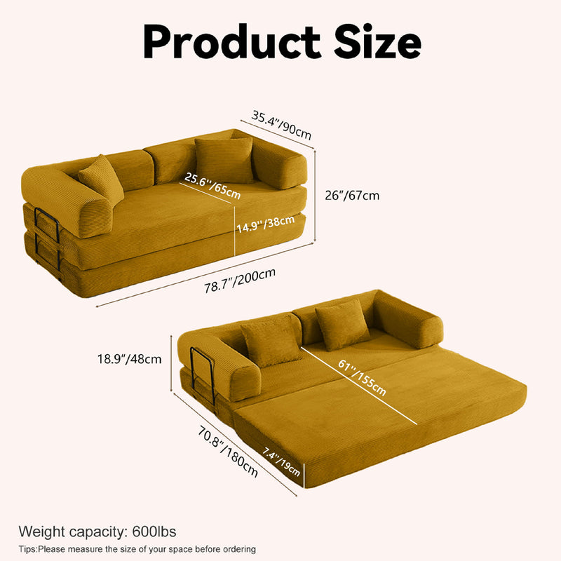 Convertible Sofa Bed With Removable Pillows