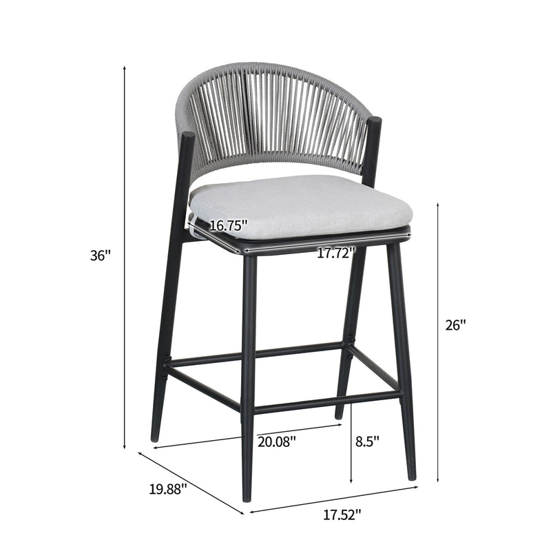 Outdoor 26" Counter Height Metal Frame Counter Stools With Scallop Shaped Backrest & Water Resistant Cushions