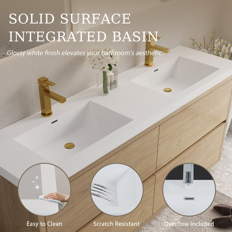 Bathin Freestanding Bathroom Vanity With Double Sinks, Bathroom Storage Vanity Cabinet With Stone Resin Countertop And Soft Close Drawers