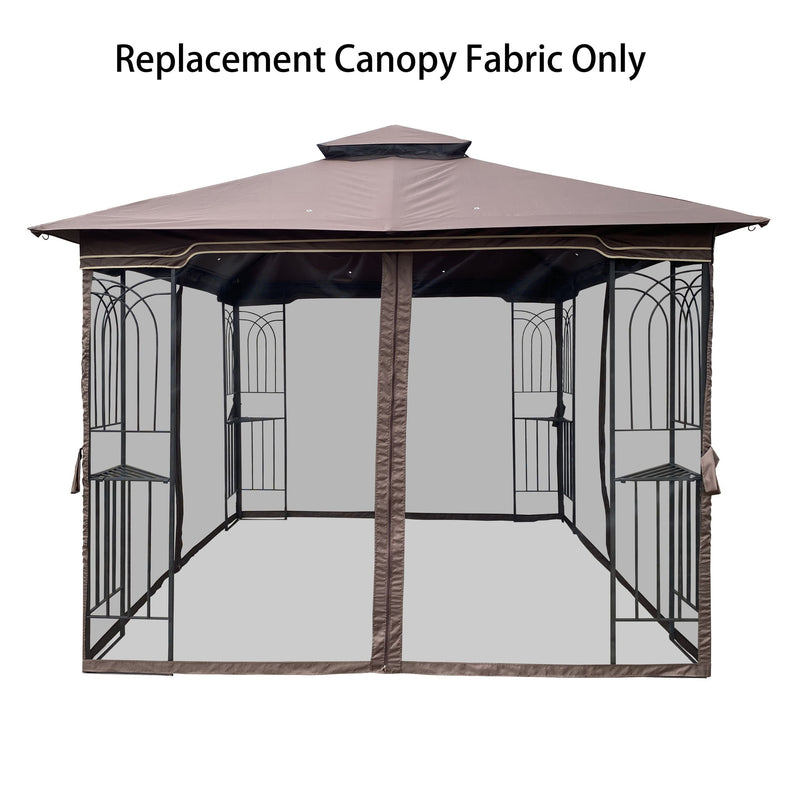 Patio Double Roof Gazebo Replacement Canopy Top Fabric - Brown