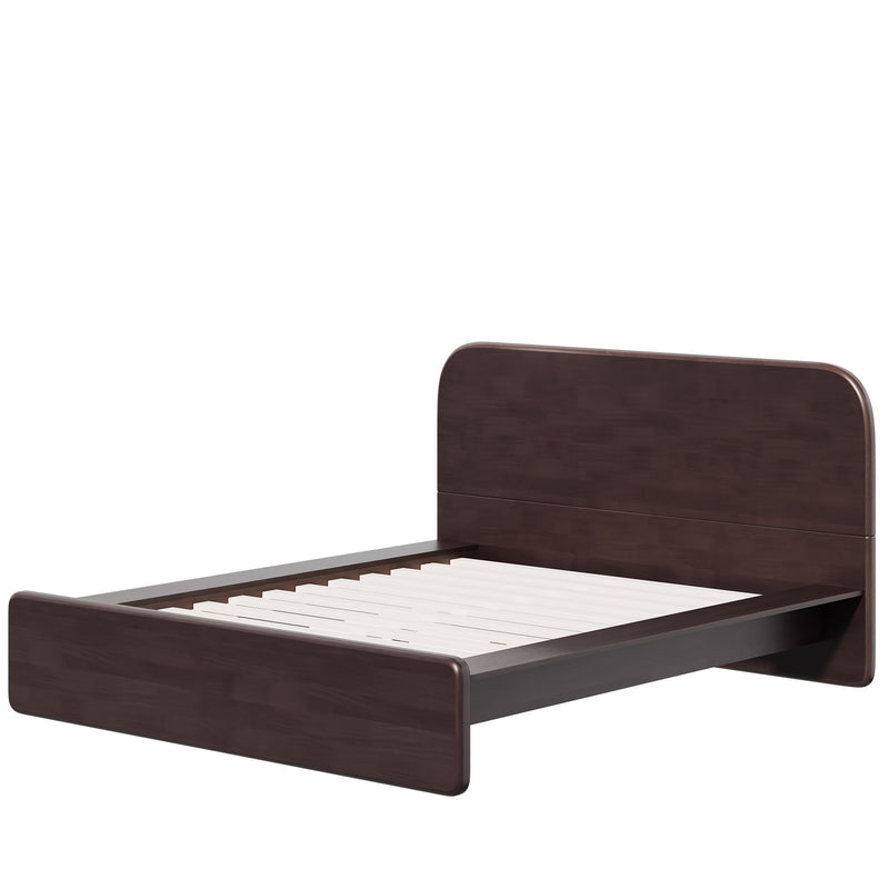 Queen Size Platform Bed Frame With Rounded Headboard - Walnut