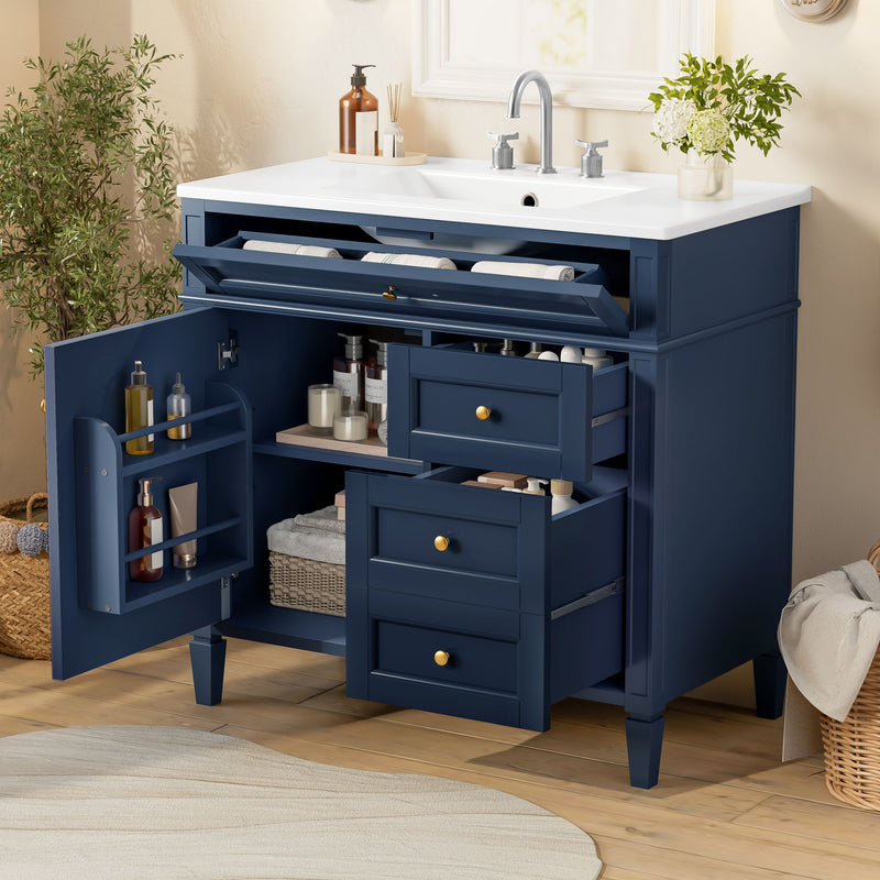 Bathroom Vanity With Sink, Rectangular Storage Cabinet & 2 Drawers And Tip Out Drawer