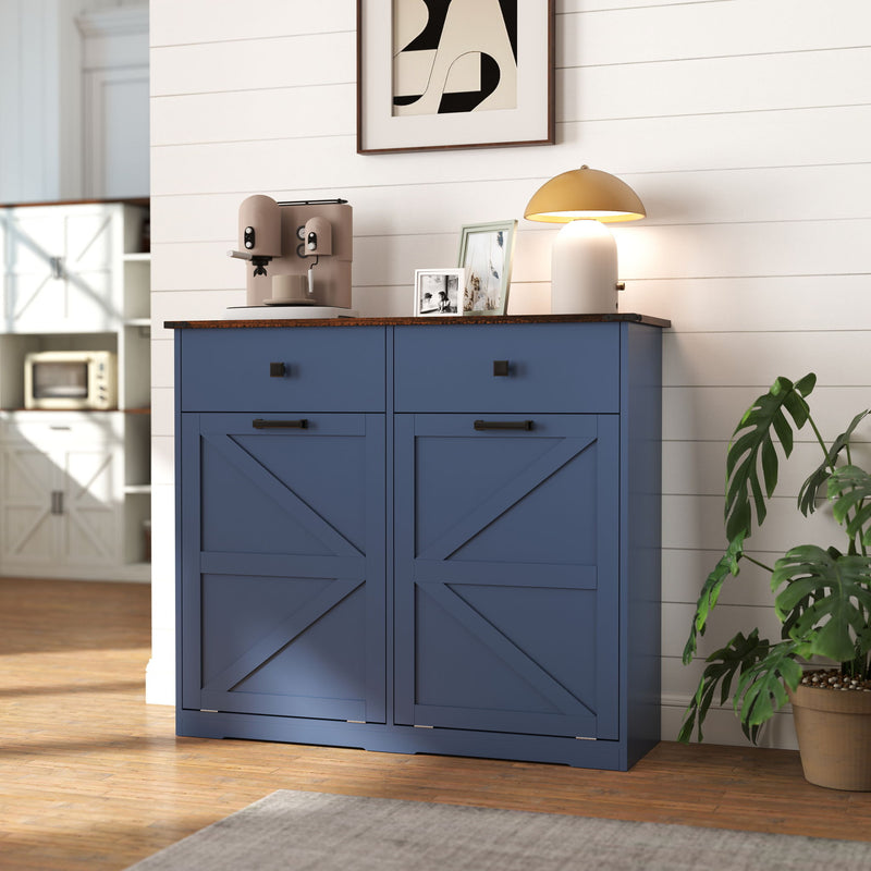 Double Tilt Out Trash Cabinet With Hideaway Drawer And Barn Door Style