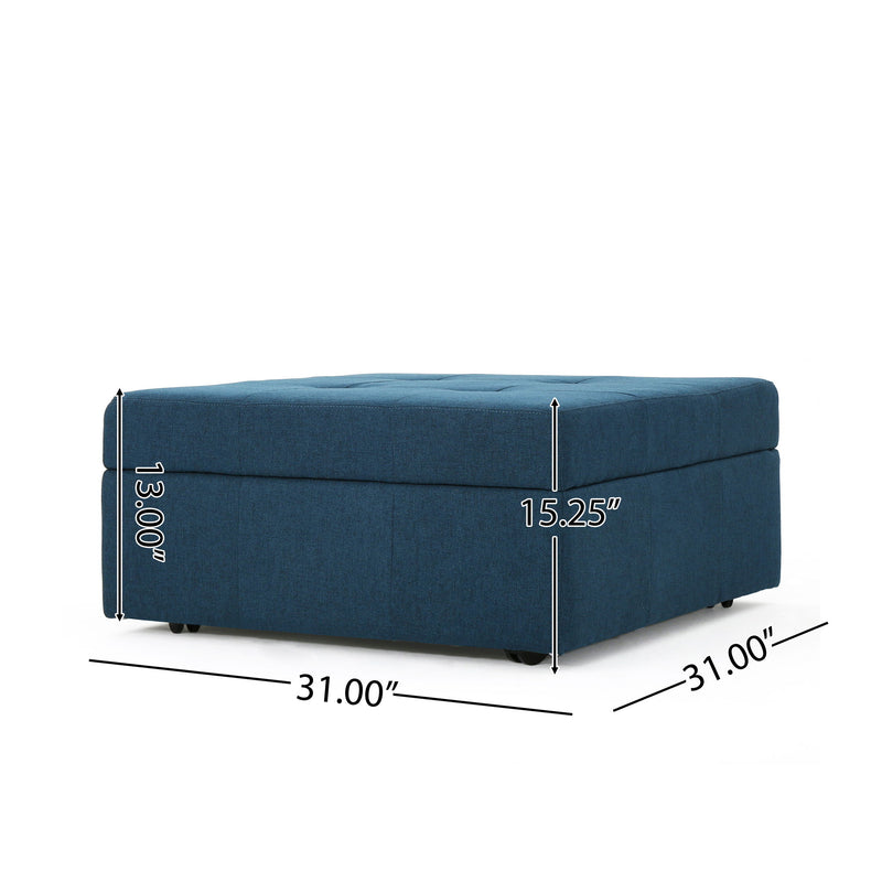 Flip Top Ottoman With Tufted Waffle Stitch And Rolling Casters - Navy Blue
