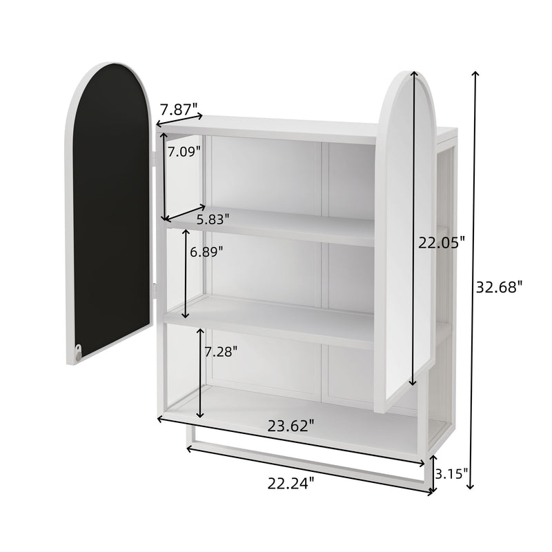 Double Arched Mirror Wall Cabinet With 2 Doors, Featuring Adjustable Shelves And Towel Rack
