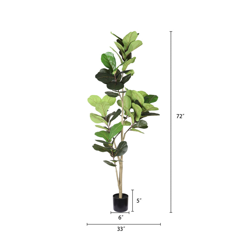 6Ft Real Touch Fake Fiddle Leaf Fig Tree In Pot, Indoor Decor For Home - Green Leaves