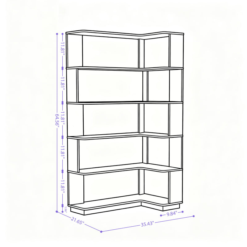 Ox Blood - Red 90Cm L-Shaped Freestanding Corner Bookshelf With Anti Tip Safety, Storage Cabinet For Living Room - Ox Blood Red