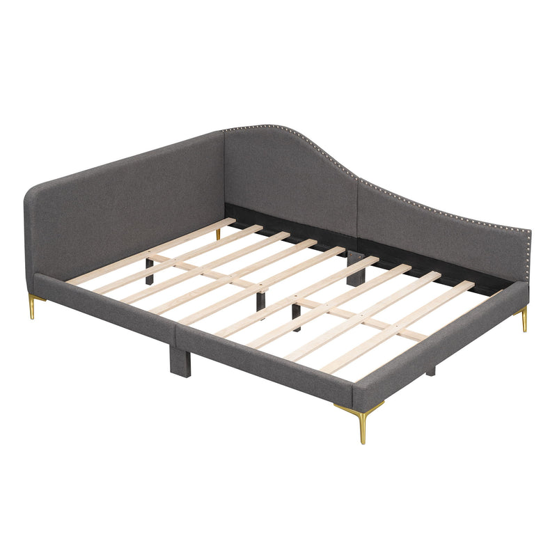 Upholstered Daybed With Headboard And Armrest, Support Legs