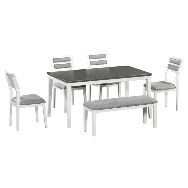 Dining Set Classic And Traditional Style, Includes Dining Table, 4 Upholstered Chairs & Bench