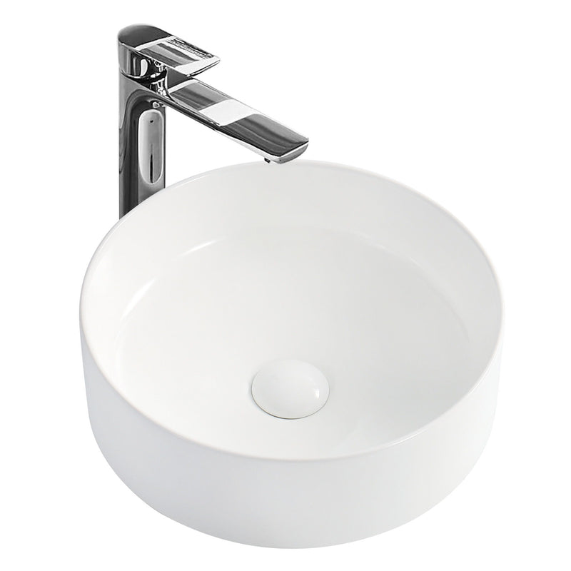 White Round Ceramic Vessel Sink, Sleek Glazed Art Bathroom Sink Bowl, Countertop Vanity Basin
