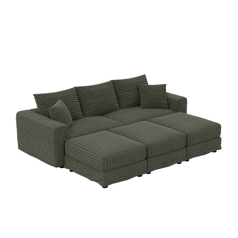 Deep Seat Convertible Sofa With Soft Pillows And Ottomans