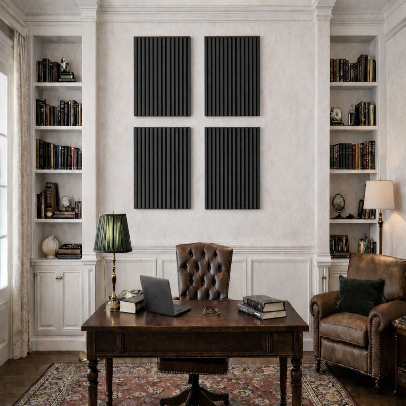 Acoustic Panels With Strip Design, Sound Absorbing Wall & Ceiling Panels (Set of 4) - Matt Black