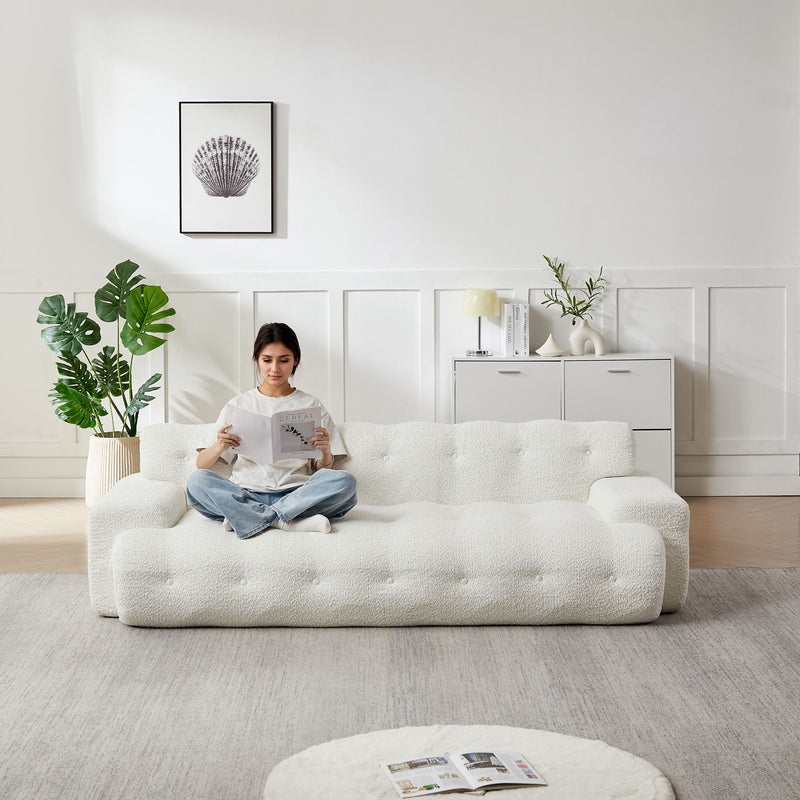 Cloud Series Minimalist Button Tufted Square Arm 3 Seater Sofa
