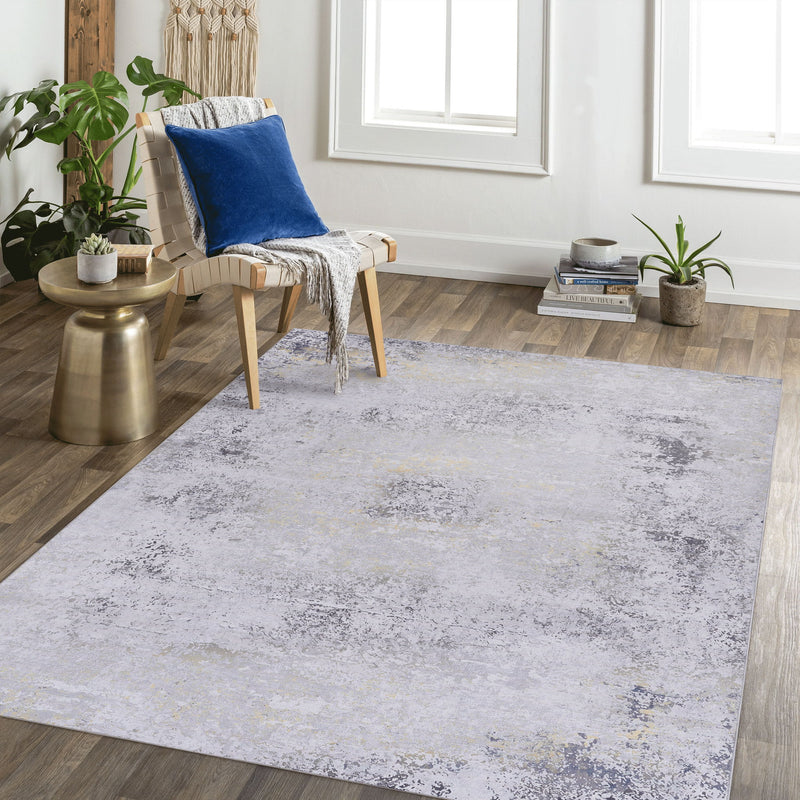 Maval - 6' X 9' Washable Area Rug - Gray / Gold