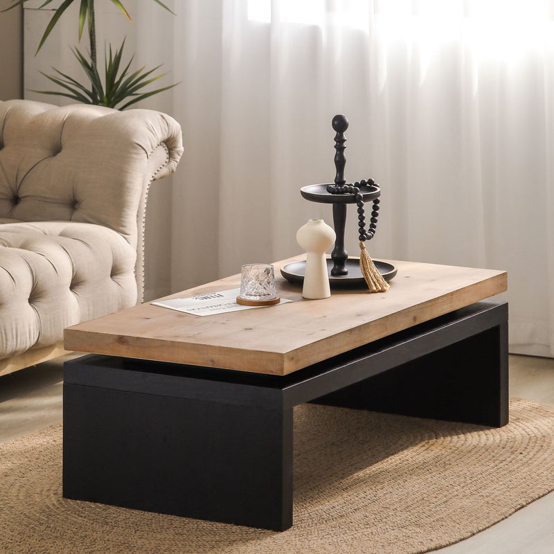 Coffee Table Rectangular Center Table For Living Room - Black / Natural / Multi / Natural Multi / Natural Wood / Natural Wood Wash