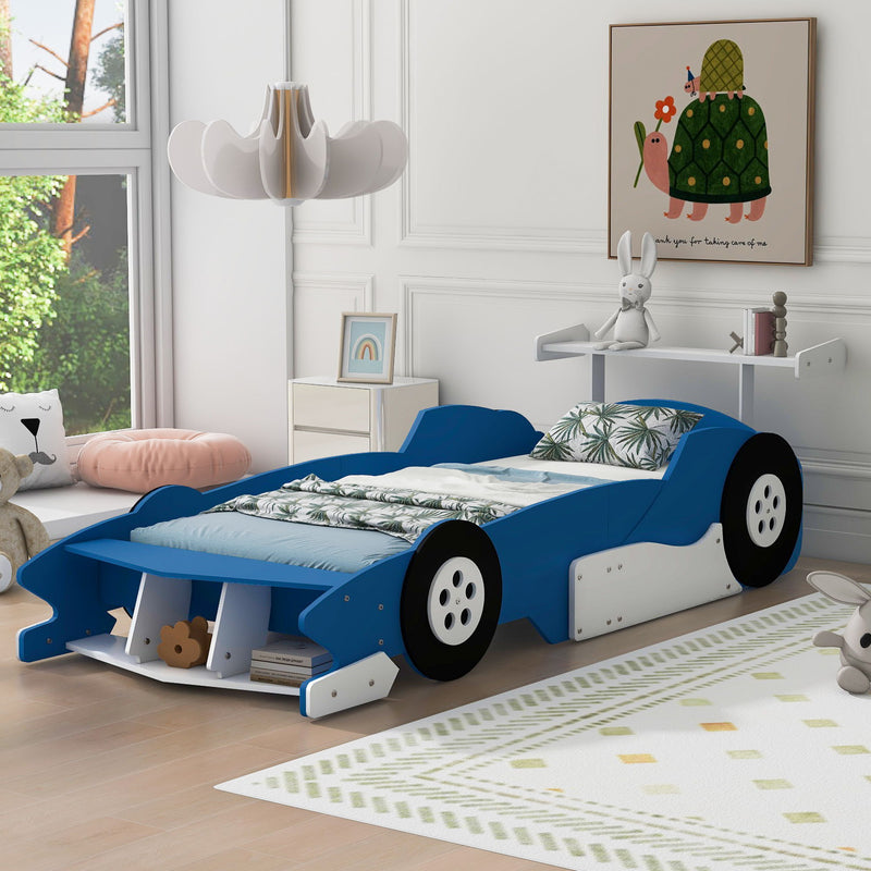 Race Car-Shaped Platform Bed With Wheels